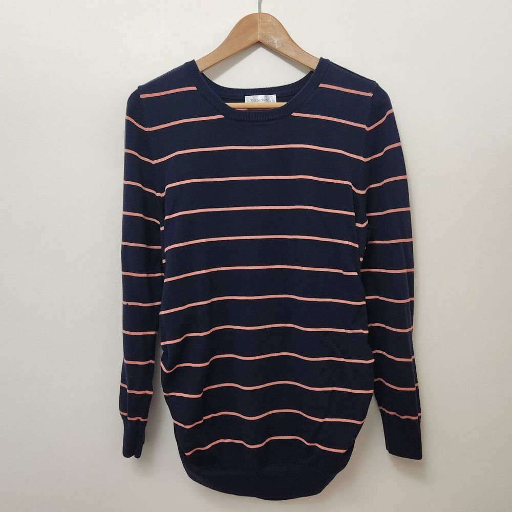 MOTHERHOOD Maternity Women's Navy Blue Pink Striped Long Sleeve Sweater Size L